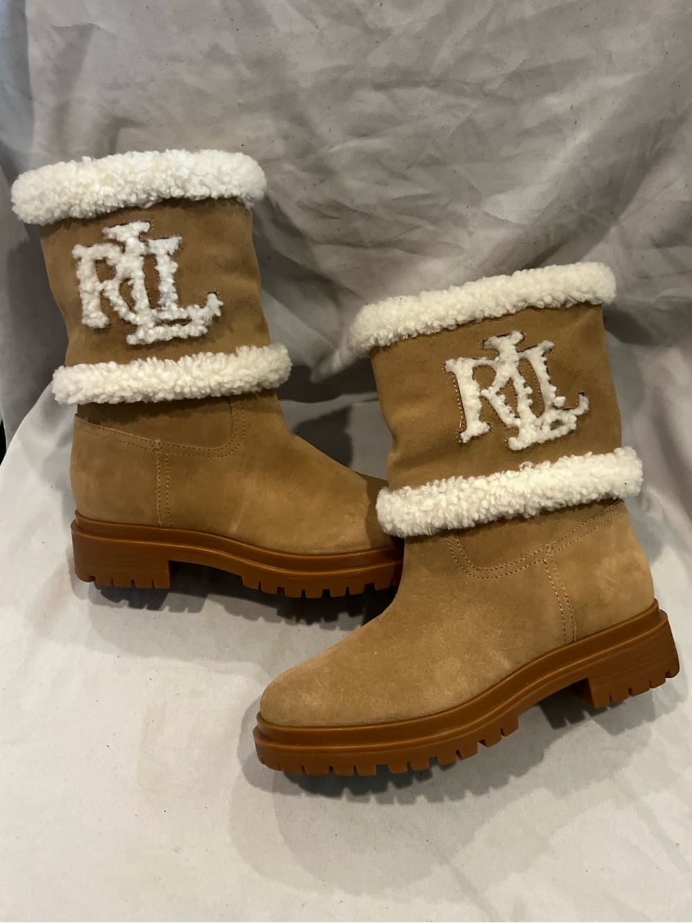 Ralph Lauren CARTER Shearling Suede Boots US 8 $325 HTF NEW